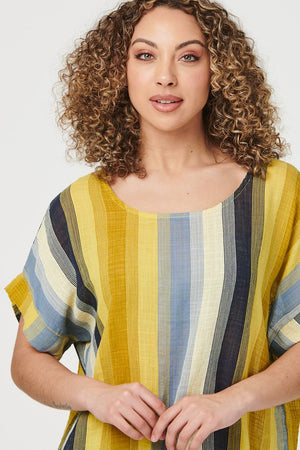 Mustard | Striped Short Sleeve Oversized Top