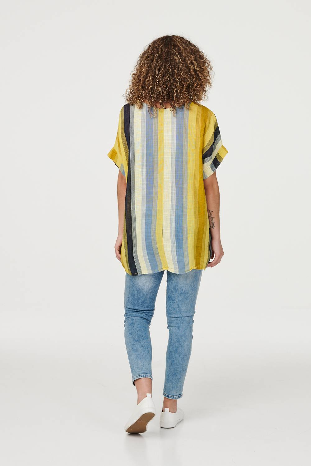 Mustard | Striped Short Sleeve Oversized Top