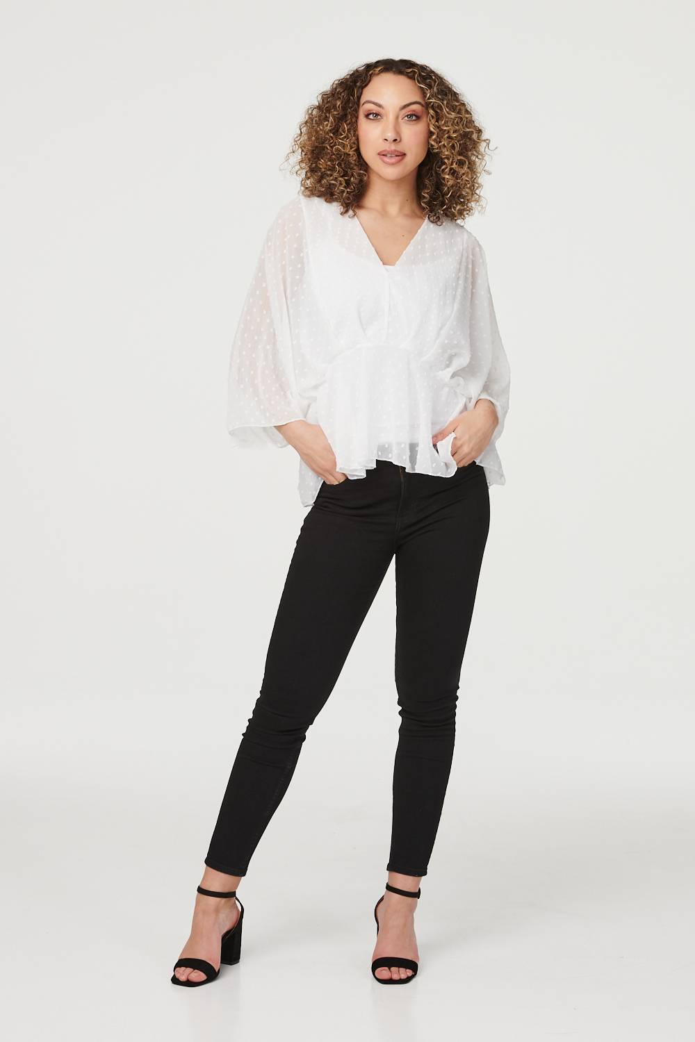 White | Polka Dot Long Sleeve Blouse