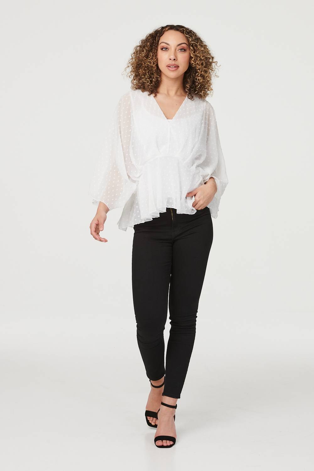 White | Polka Dot Long Sleeve Blouse