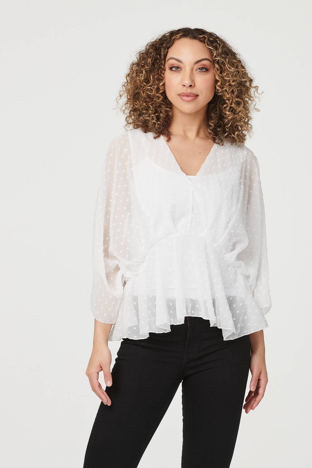 White | Polka Dot Long Sleeve Blouse