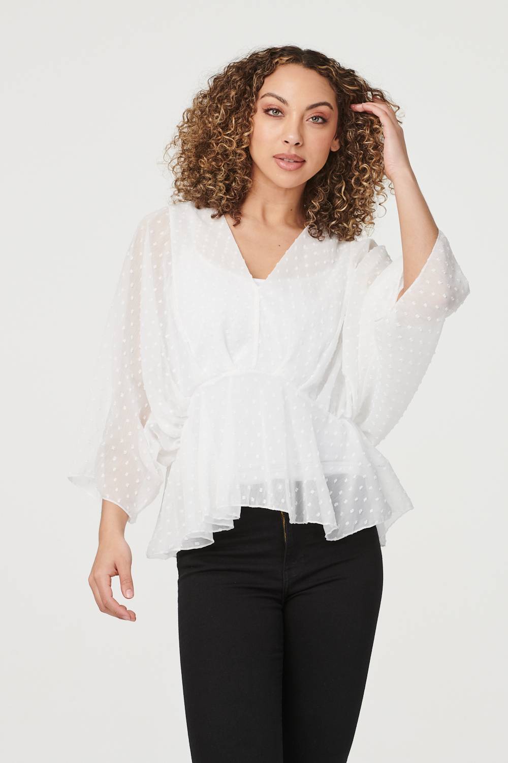 White | Polka Dot Long Sleeve Blouse
