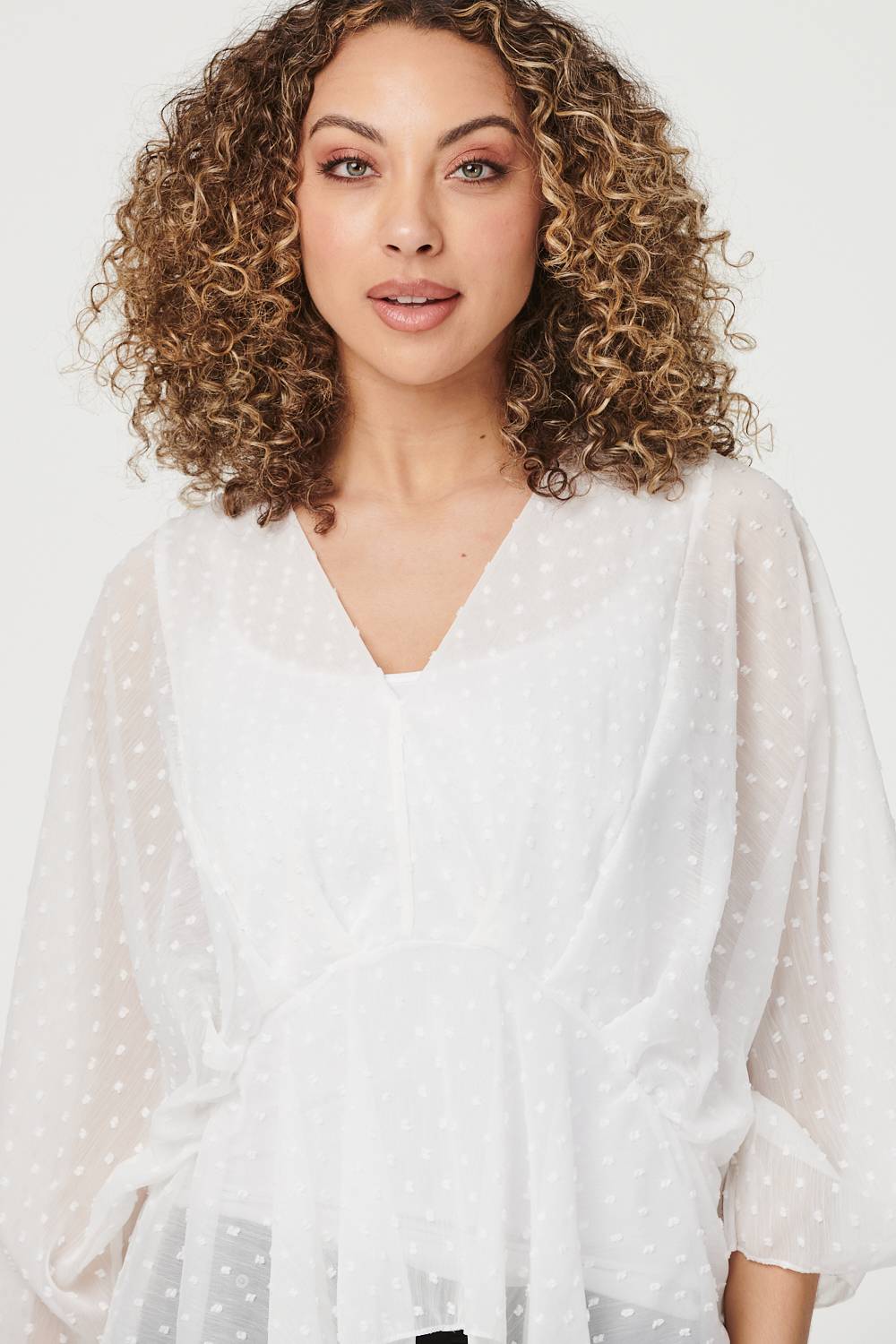 White | Polka Dot Long Sleeve Blouse