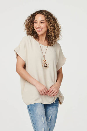 Beige | Ruched Hem Oversized Blouse