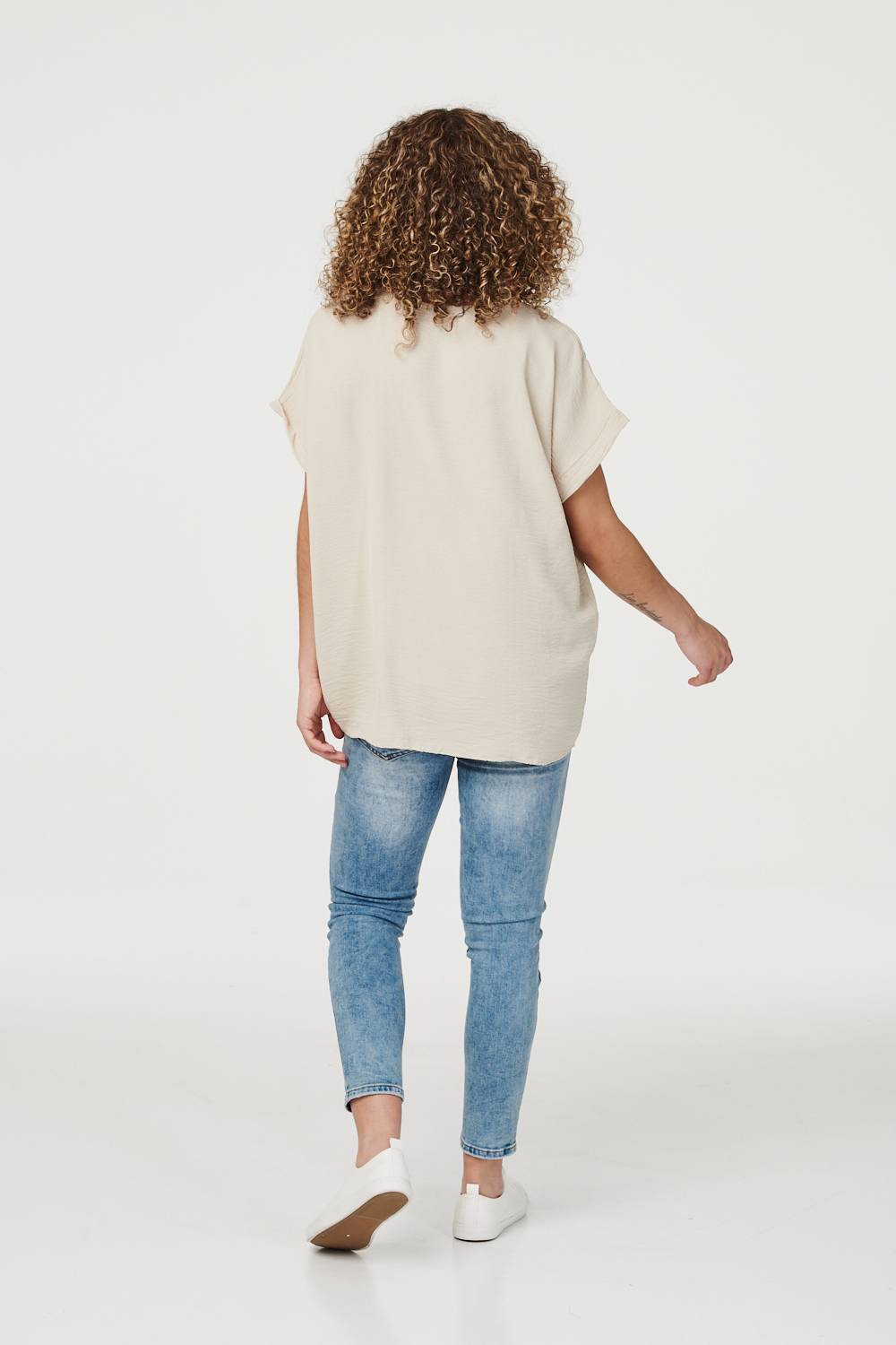 Beige | Ruched Hem Oversized Blouse