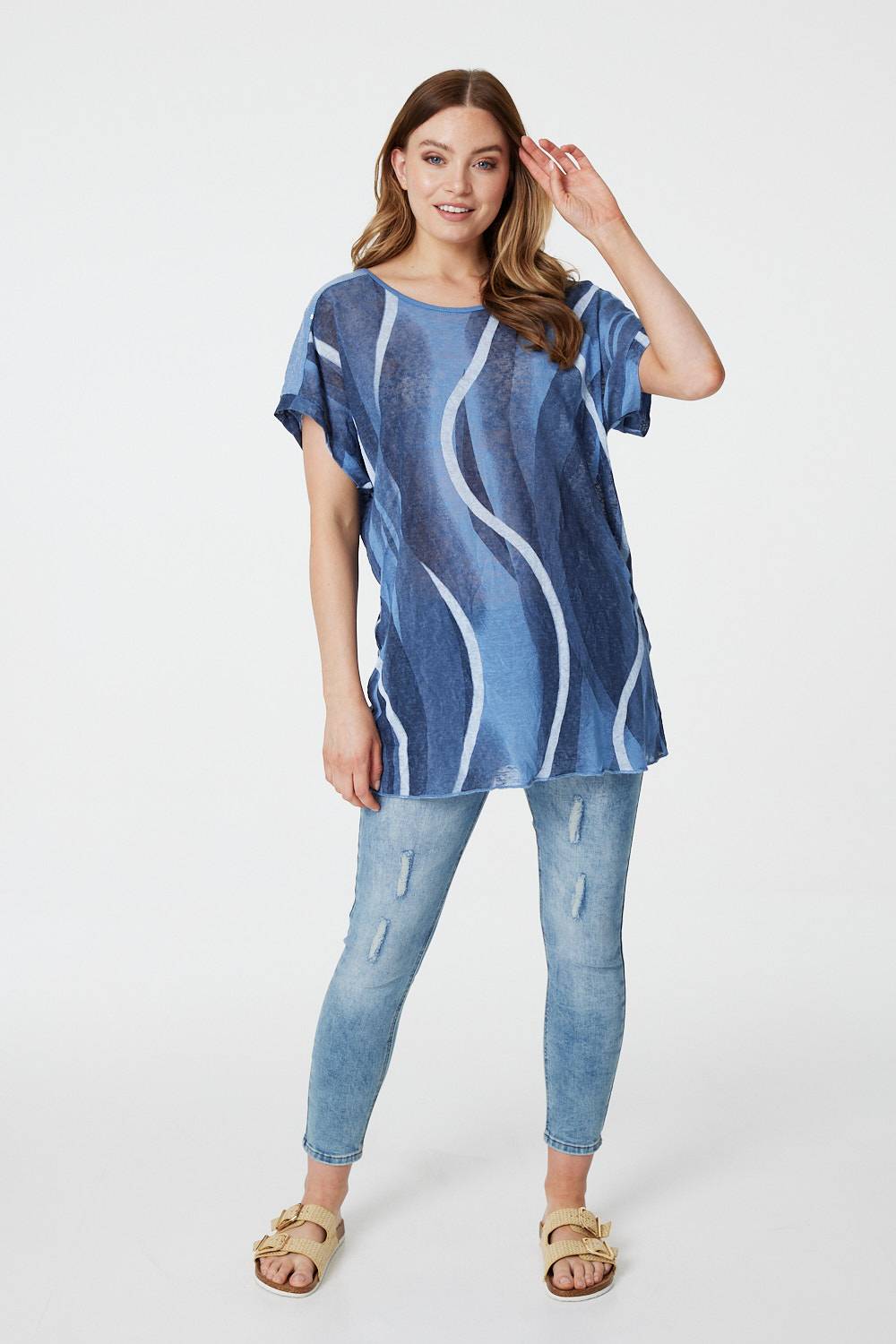 Blue | Striped Short Sleeve Oversized Top
