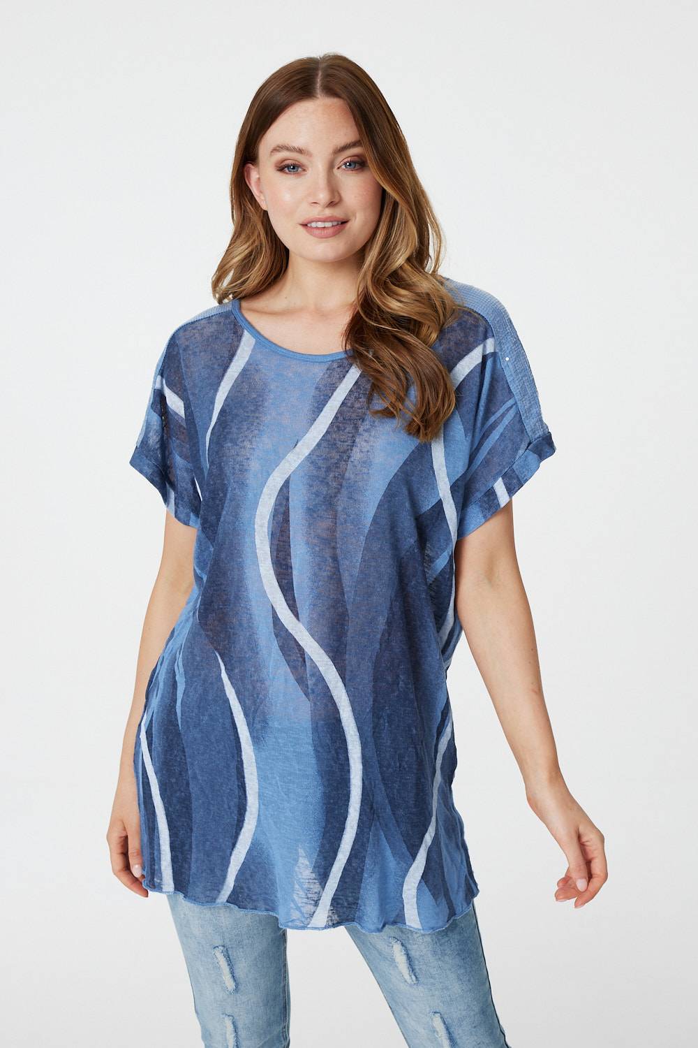 Blue | Striped Short Sleeve Oversized Top