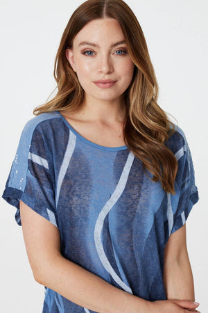 Blue | Striped Short Sleeve Oversized Top