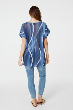 Blue | Striped Short Sleeve Oversized Top