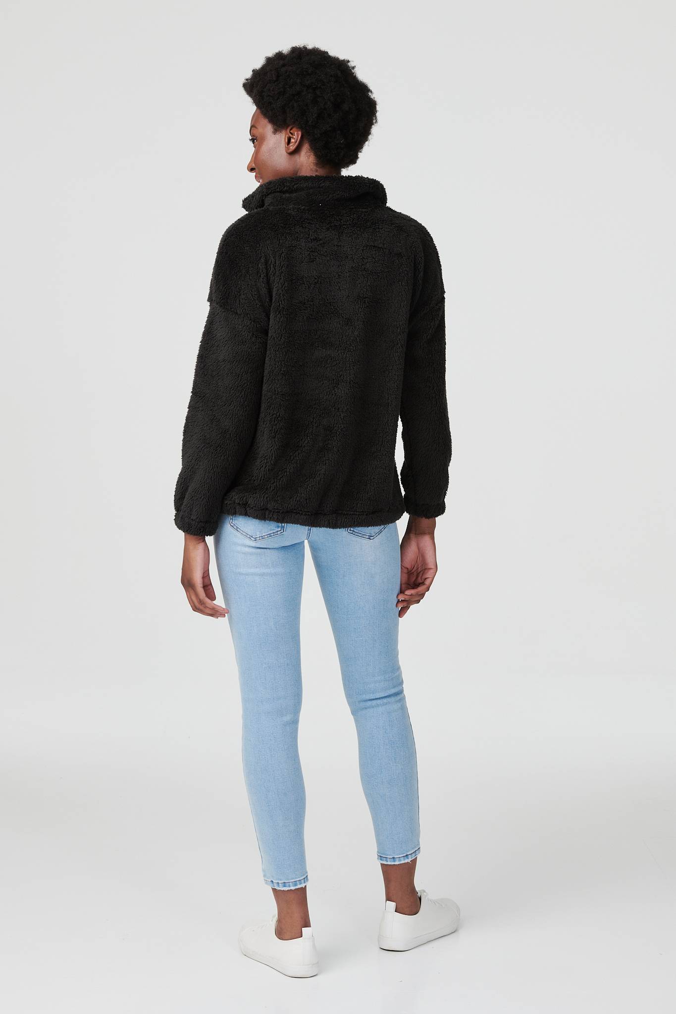 Black | Faux Fur 1/2 Zip Front Jumper