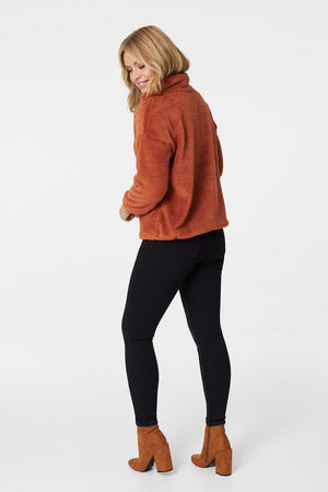 Brown | Faux Fur 1/2 Zip Front Jumper
