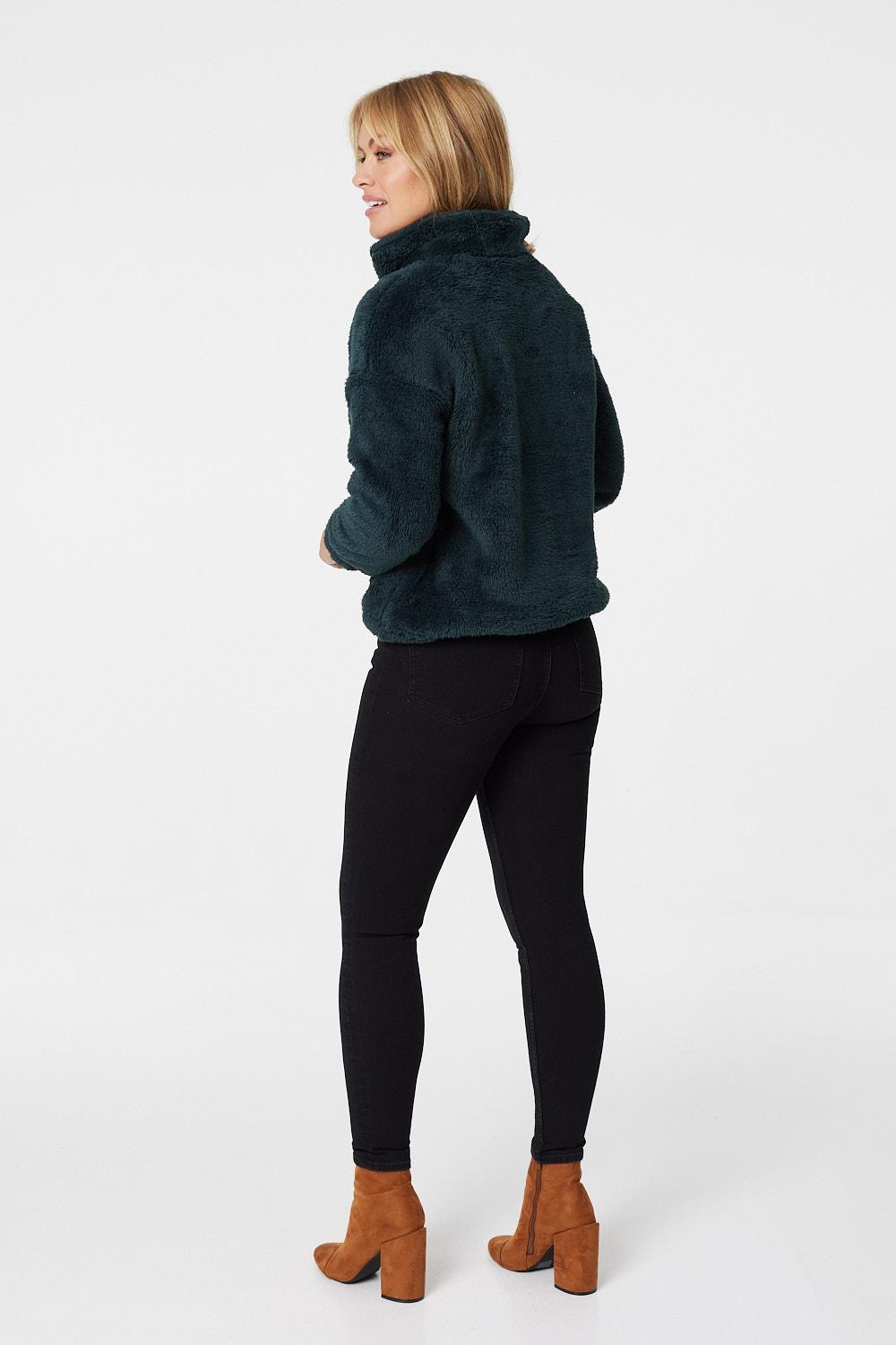 Dark Green | Faux Fur 1/2 Zip Front Jumper