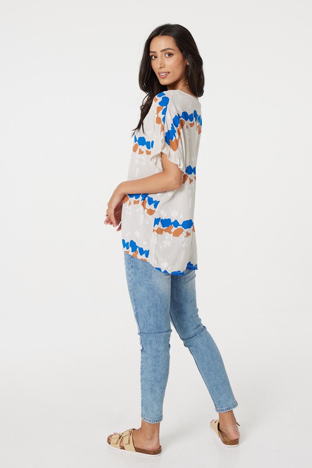 Beige | Striped Oversized Batwing Blouse