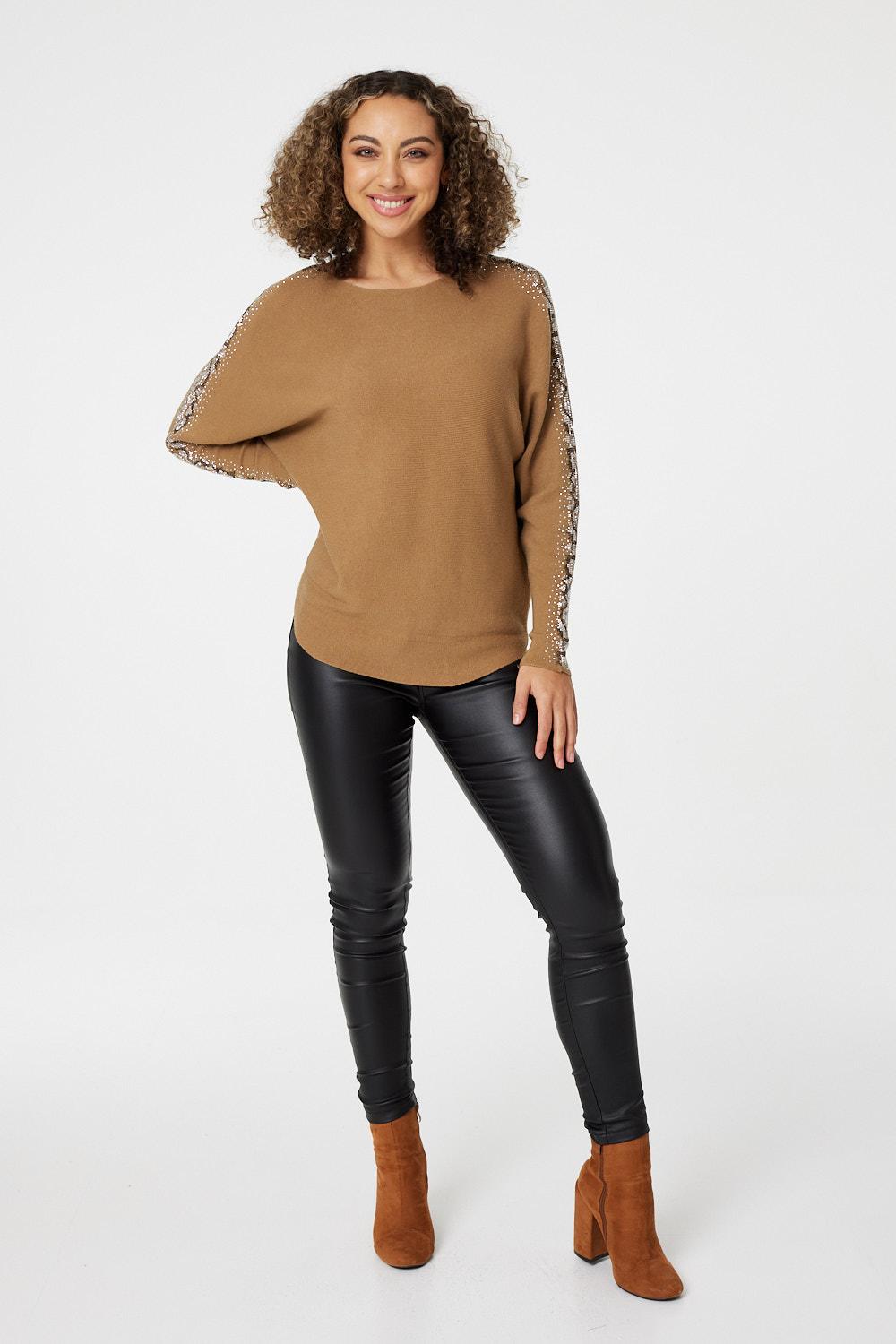 Beige | Embellished Long Sleeve Top