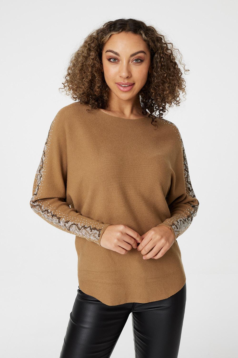 Beige | Embellished Long Sleeve Top