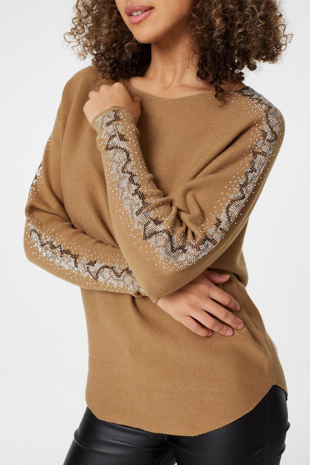 Beige | Embellished Long Sleeve Top