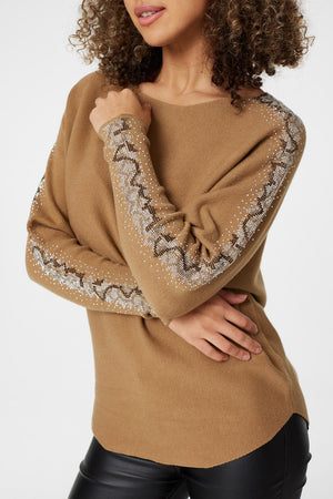 Beige | Embellished Long Sleeve Top