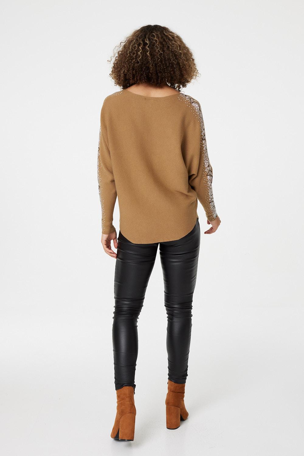 Beige | Embellished Long Sleeve Top