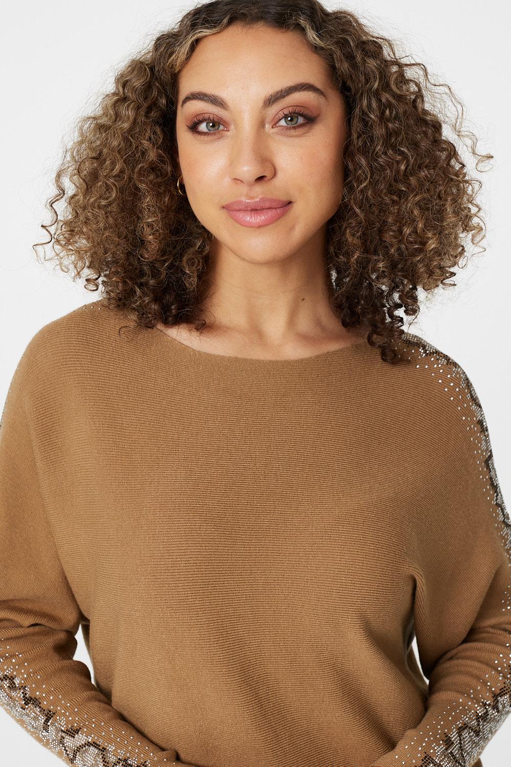 Beige | Embellished Long Sleeve Top
