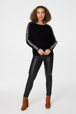 Black | Embellished Long Sleeve Top