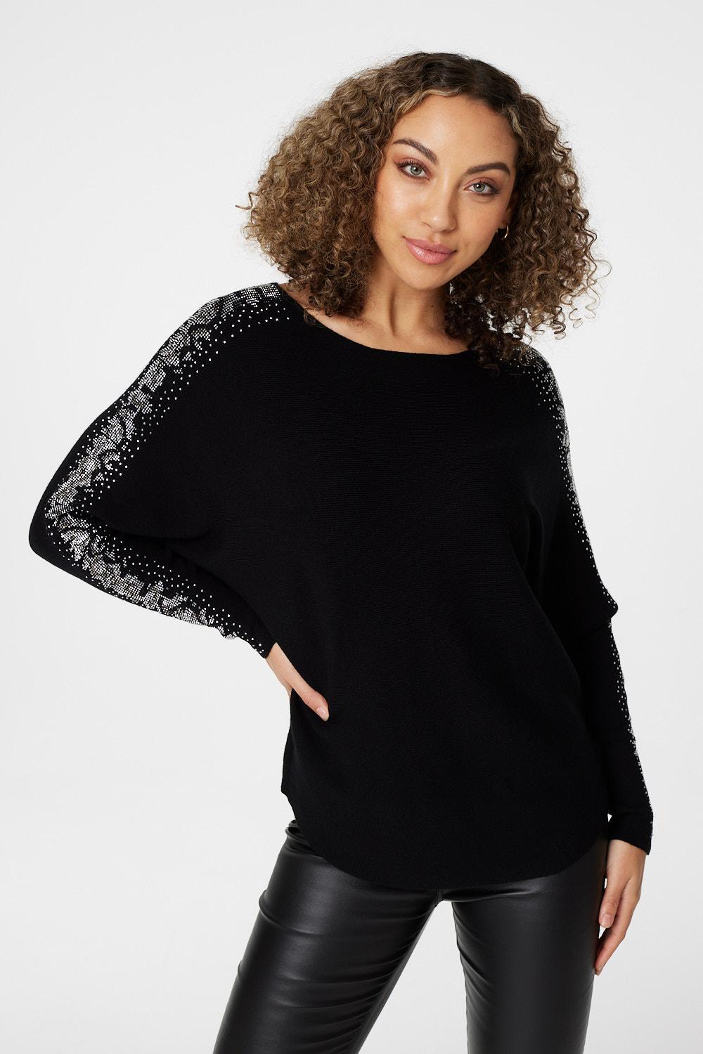 Black | Embellished Long Sleeve Top