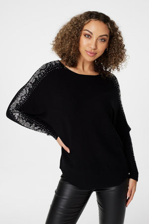 Black | Embellished Long Sleeve Top
