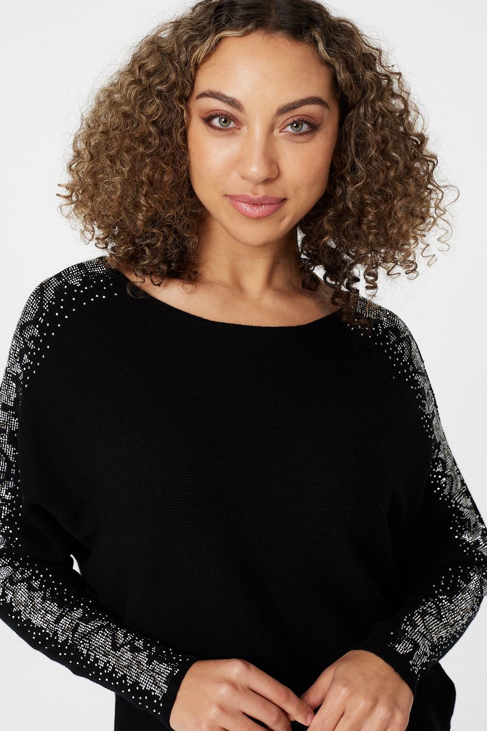 Black | Embellished Long Sleeve Top