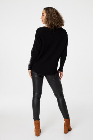 Black | Embellished Long Sleeve Top