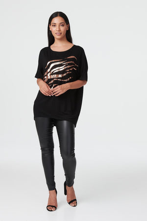 Black | Zebra Stripe Sequin T-Shirt