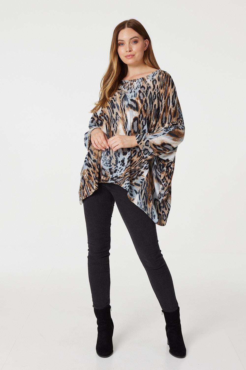 Beige | Animal Print Oversized Top