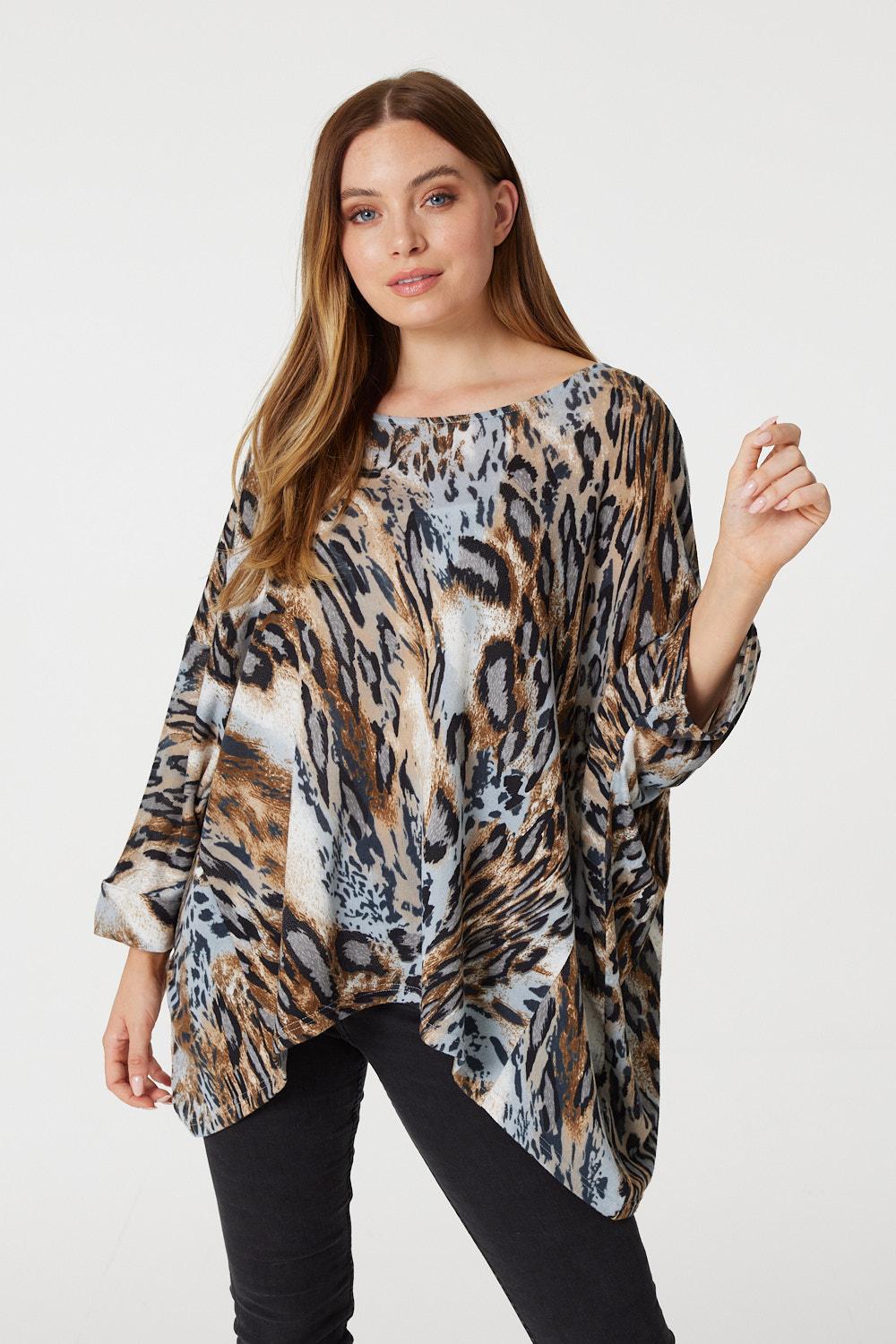 Beige | Animal Print Oversized Top