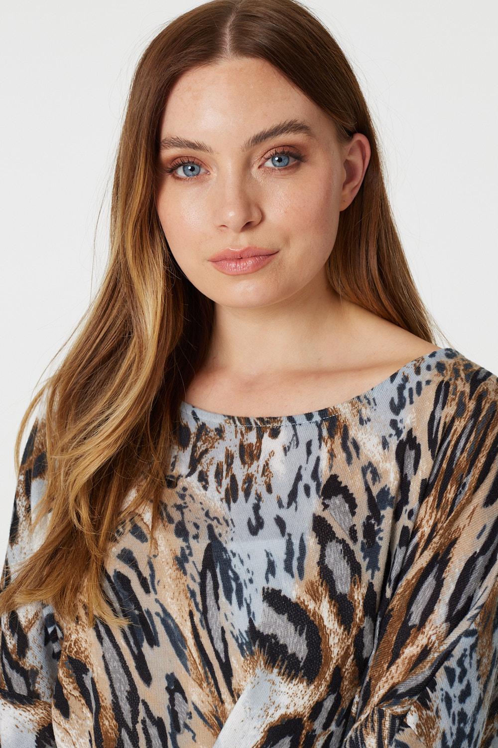 Beige | Animal Print Oversized Top