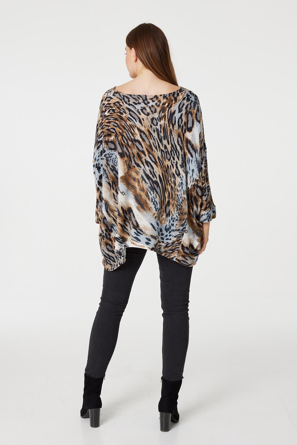 Beige | Animal Print Oversized Top