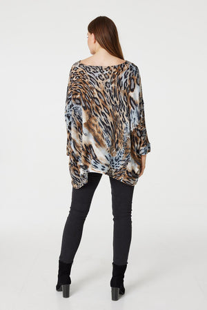 Beige | Animal Print Oversized Top