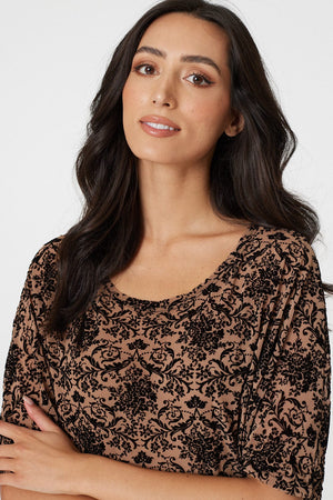 Beige | Printed Batwing Oversized Top