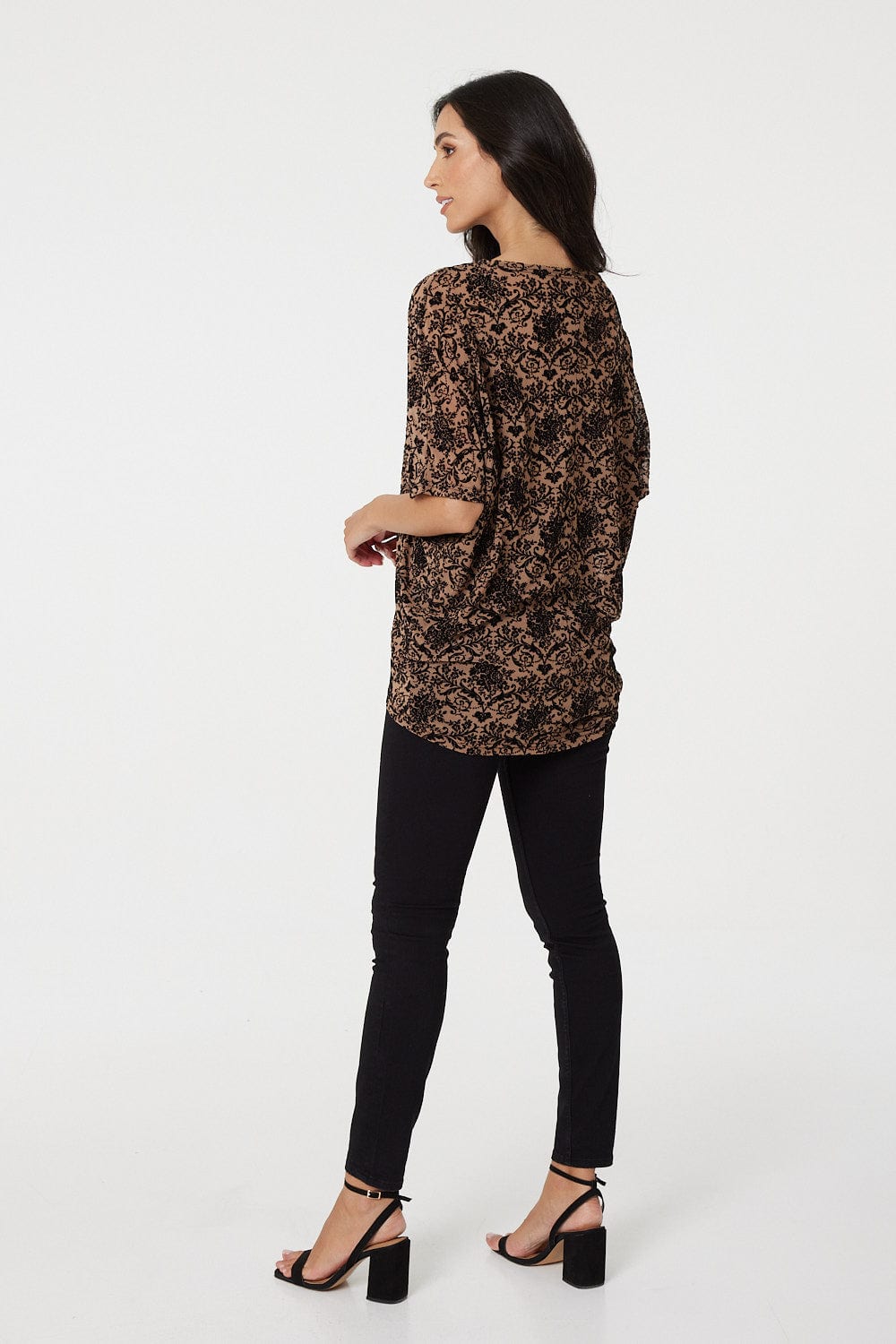 Beige | Printed Batwing Oversized Top