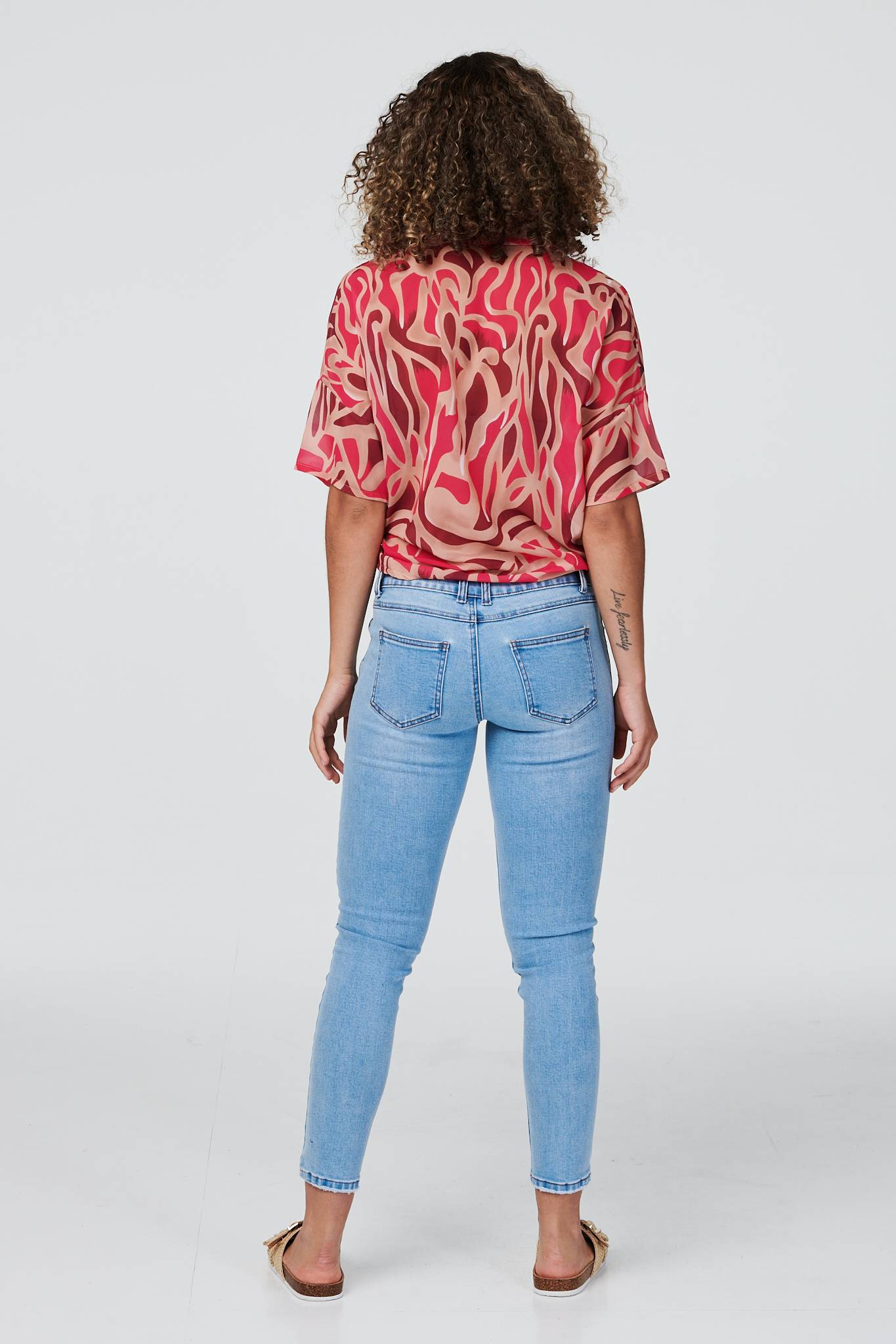 Red | Printed Short Sleeve Button-Up Shirt