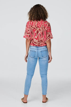Red | Printed Short Sleeve Button-Up Shirt