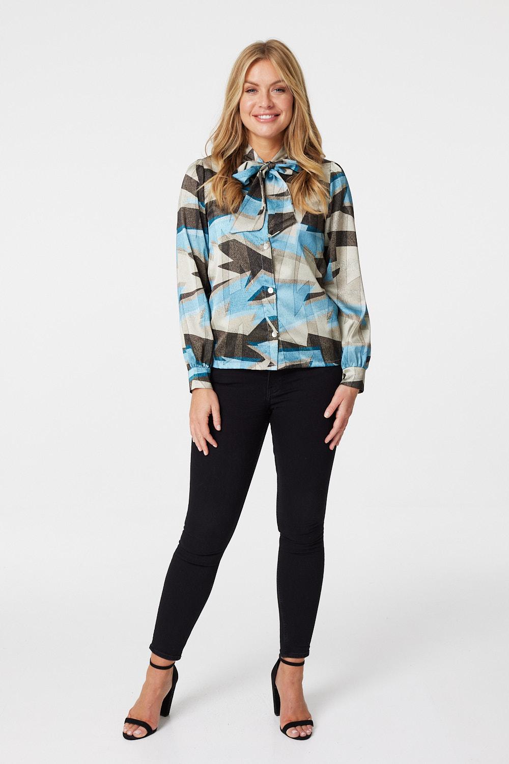Blue | Abstract Print Tie Detail Blouse