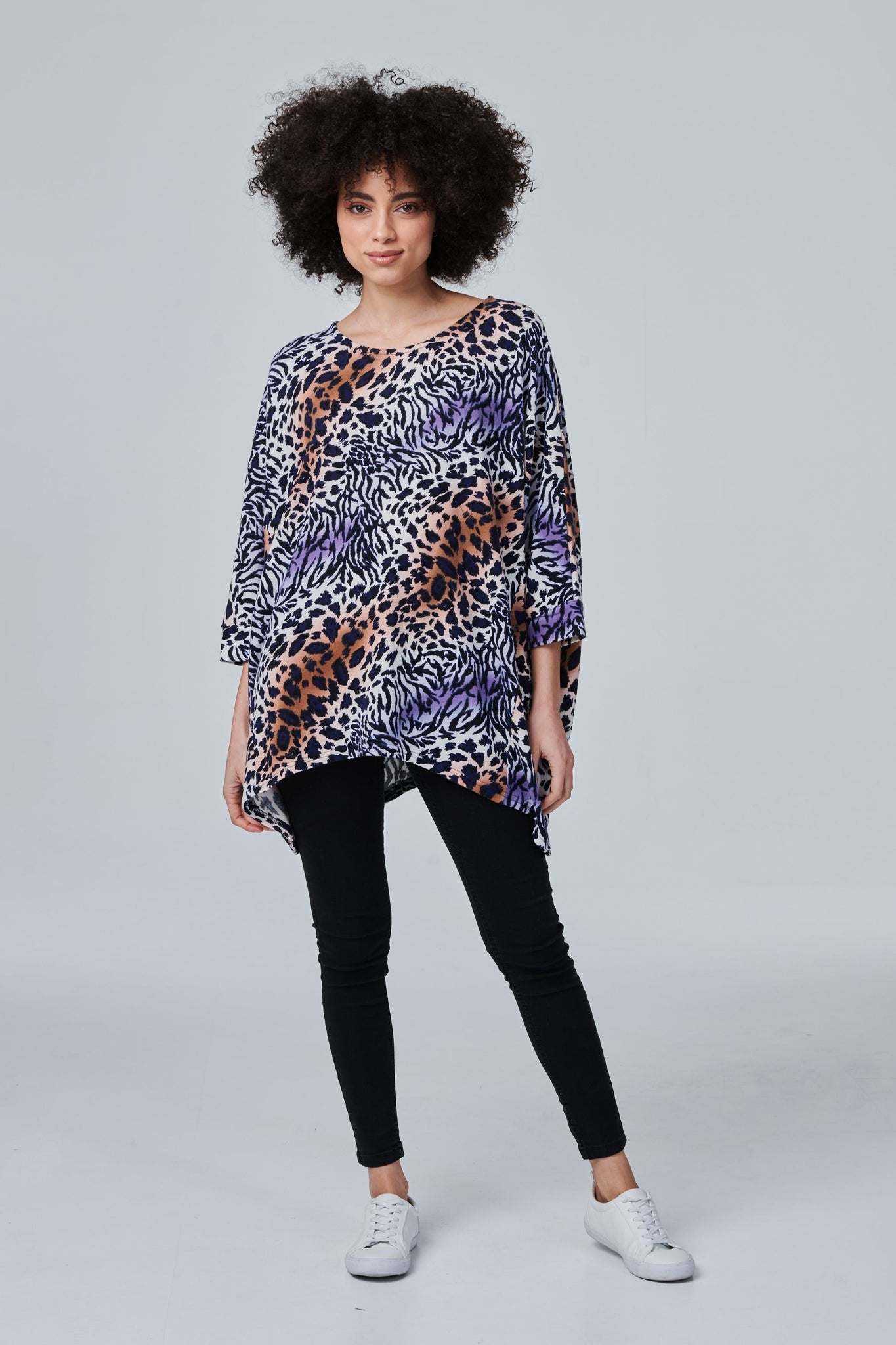 Brown | Animal Mixed Print Oversized Top
