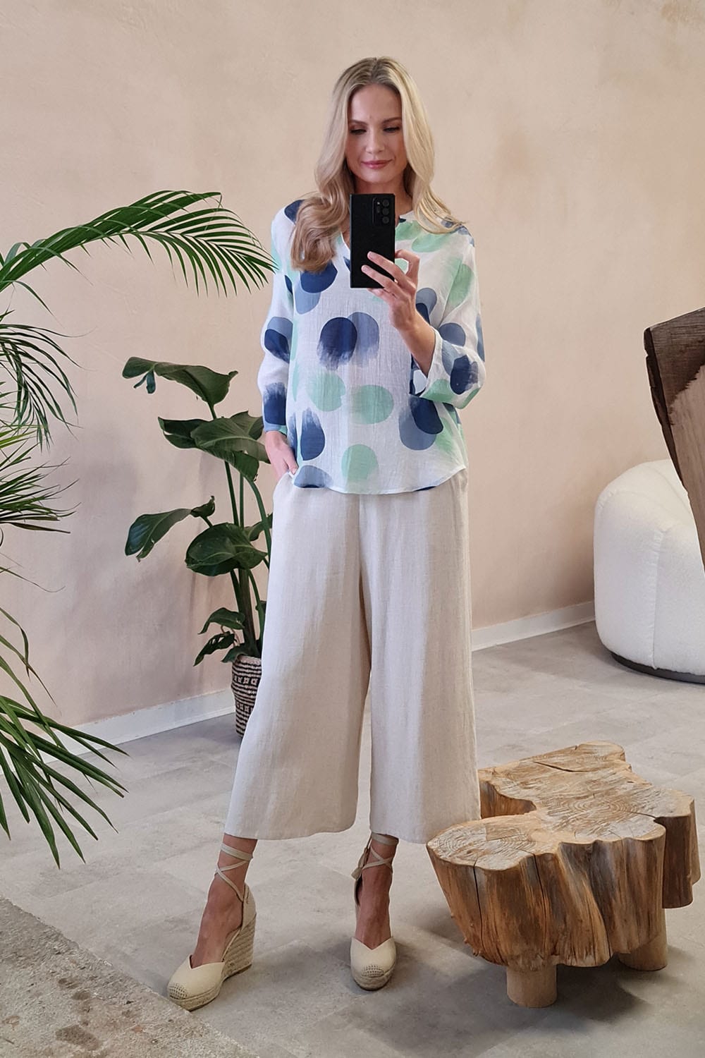 Green | Polka Dot V-Neck Blouse Top