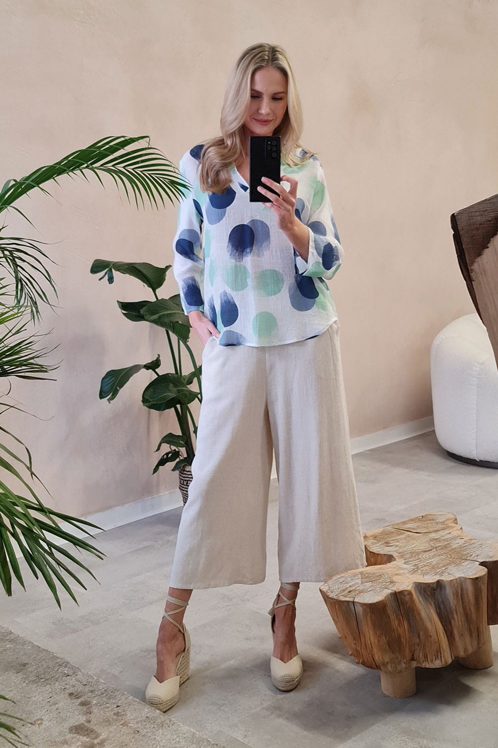 Green | Polka Dot V-Neck Blouse Top