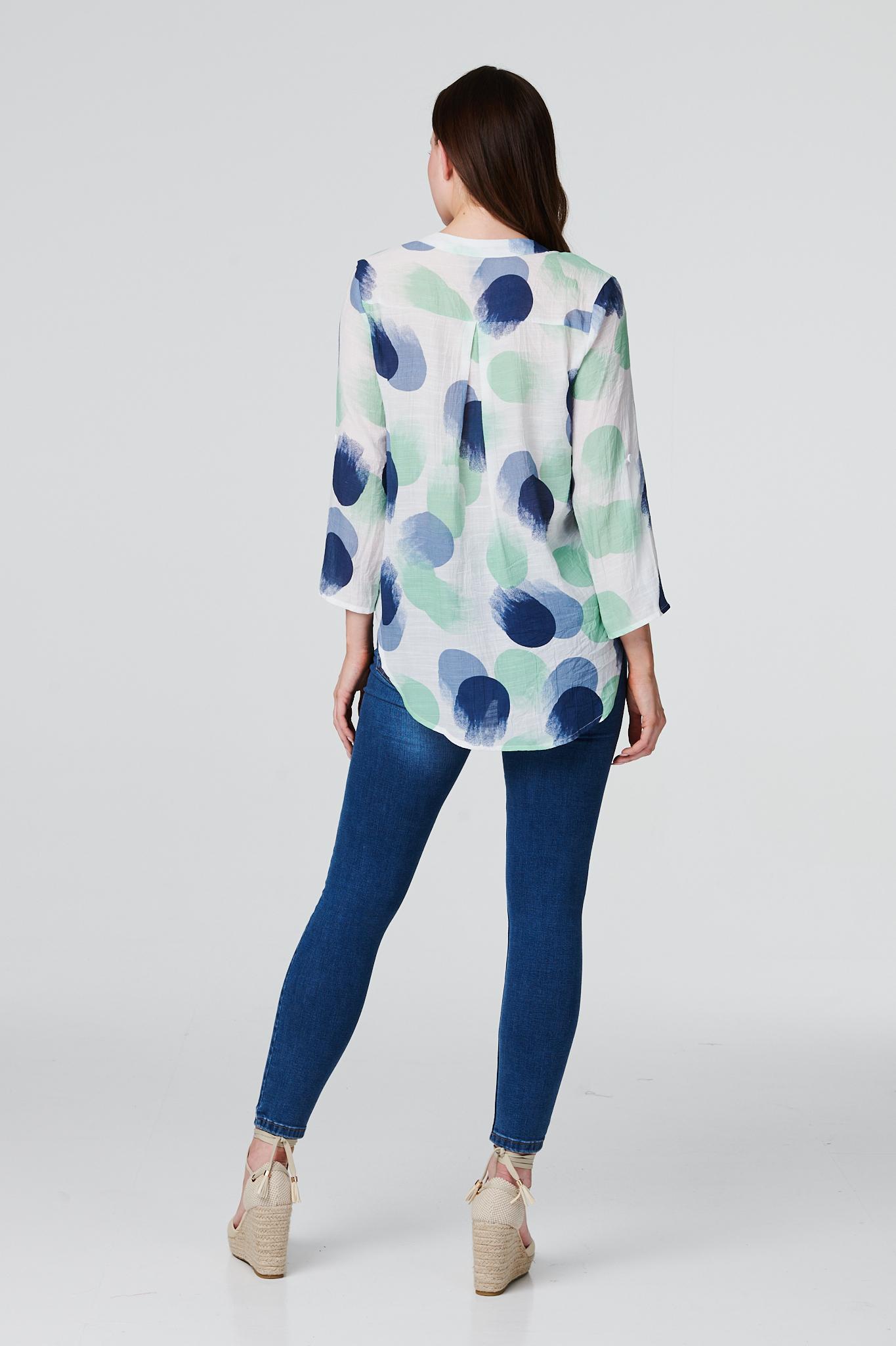 Green | Polka Dot V-Neck Blouse Top