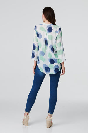 Green | Polka Dot V-Neck Blouse Top