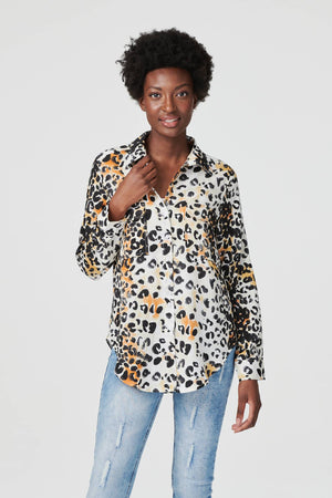 Orange | Leopard Print Button Front Shirt