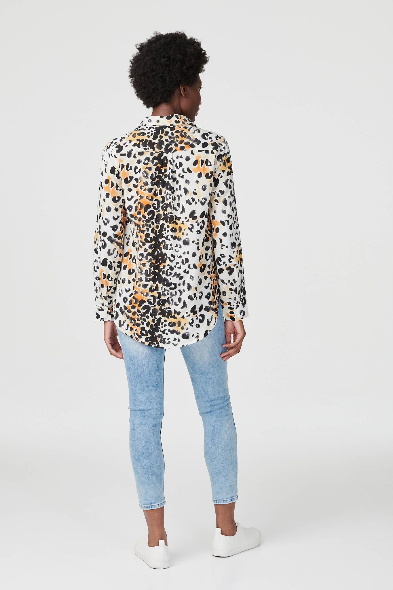 Orange | Leopard Print Button Front Shirt