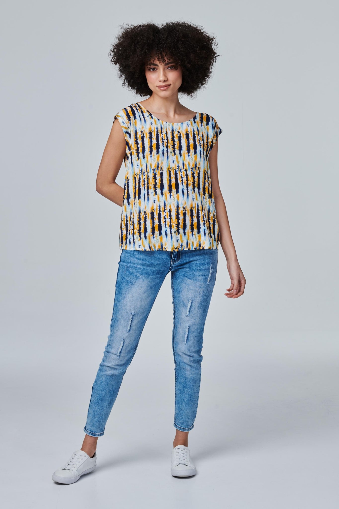 Mustard | Tie Dye Turn-Up Sleeve Top