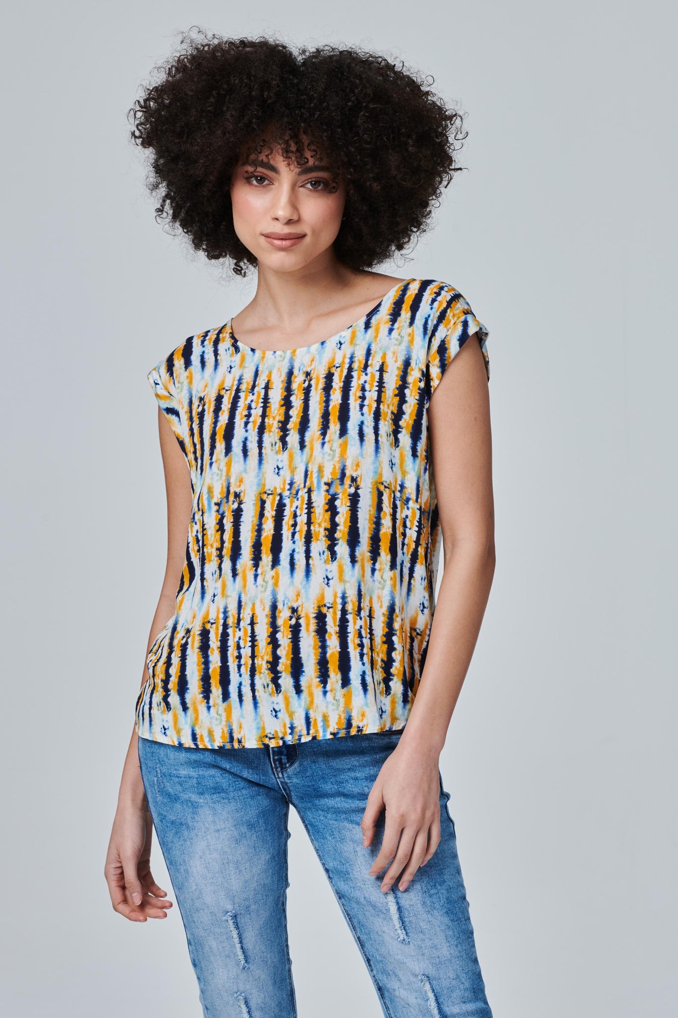 Mustard | Tie Dye Turn-Up Sleeve Top