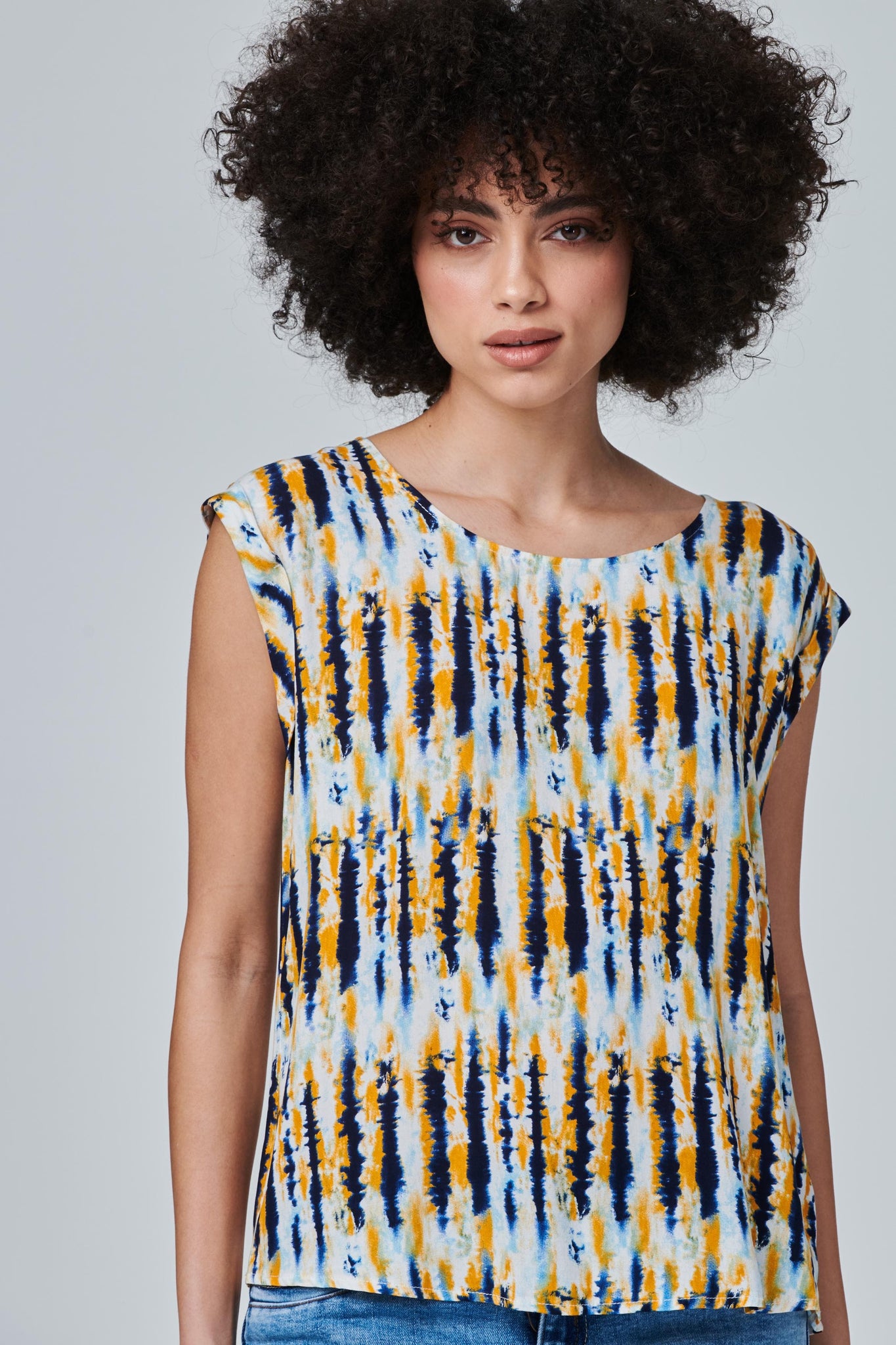 Mustard | Tie Dye Turn-Up Sleeve Top