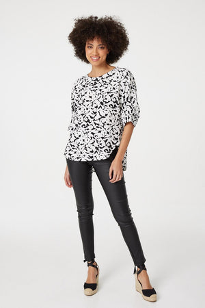 Black And White | Printed Gathered Sleeve Blouse
